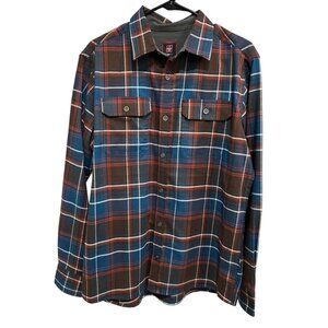 Swiss Tech Mens Plaid Long-Sleeve Shirt Brown Blue Size Medium